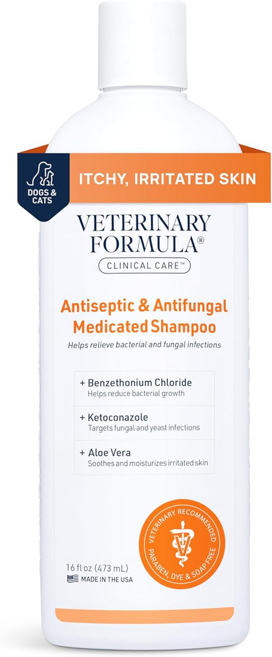Clinical Care Antiseptic and Antifungal Medicated Shampoo for Dogs & Cats, 16 Fl Oz – Helps Alleviate Scaly, Greasy, Red Skin – Paraben, Dye, Soap-Free (1 Pack)
