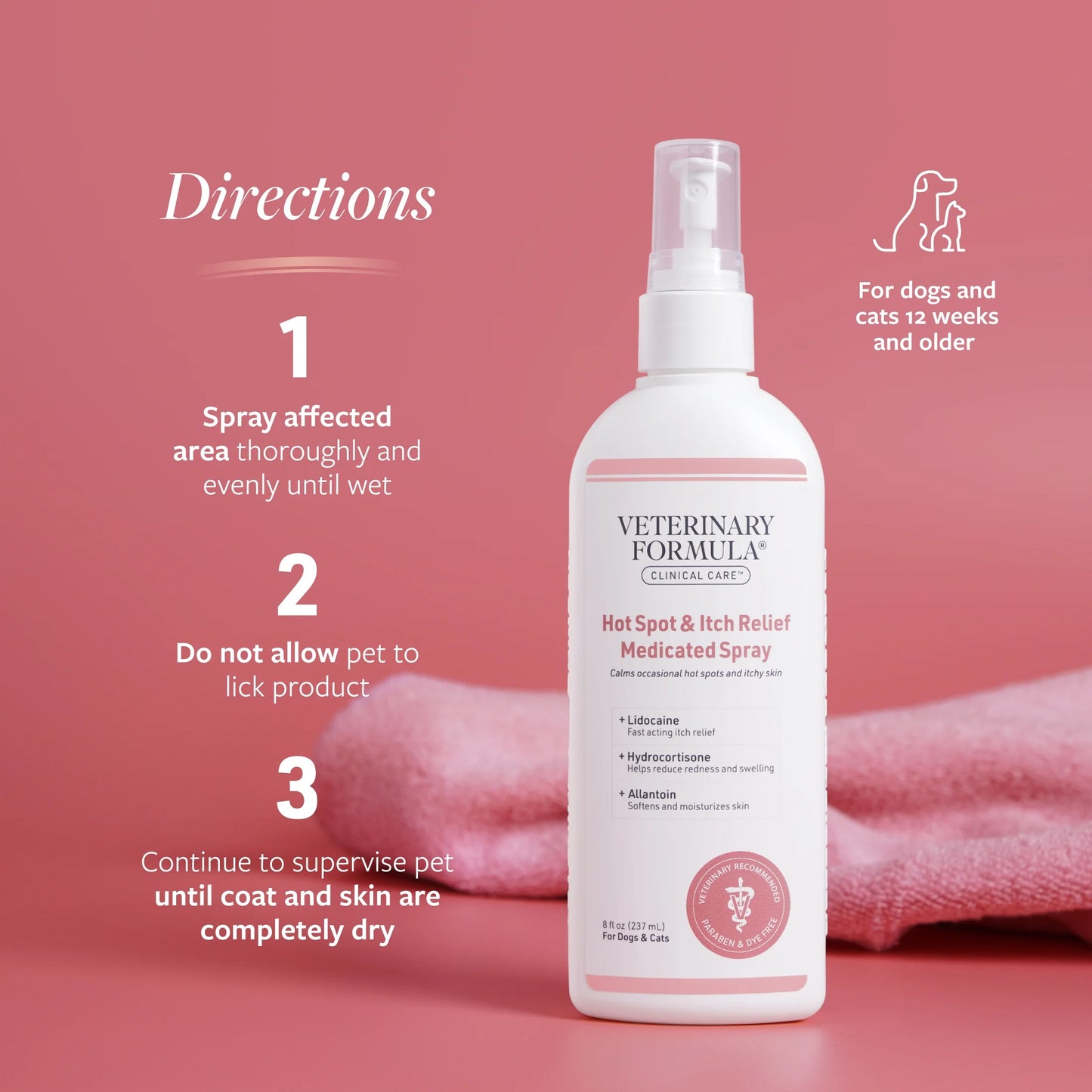 Clinical Care Hot Spot and Itch Relief Medicated Spray for Dogs and Cats, 8 Oz.